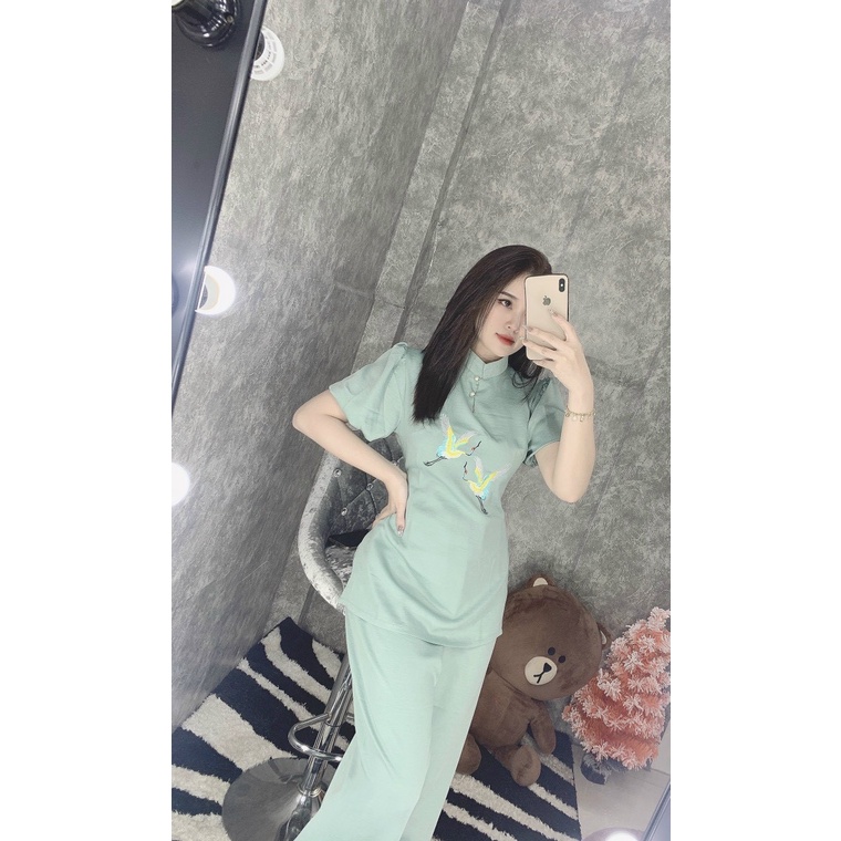 ĐỒ LAM ĐI CHÙA CAO CẤP MẪU CON HẠC VẢI LỤA MỊN MÁT KHÔNG NHĂN