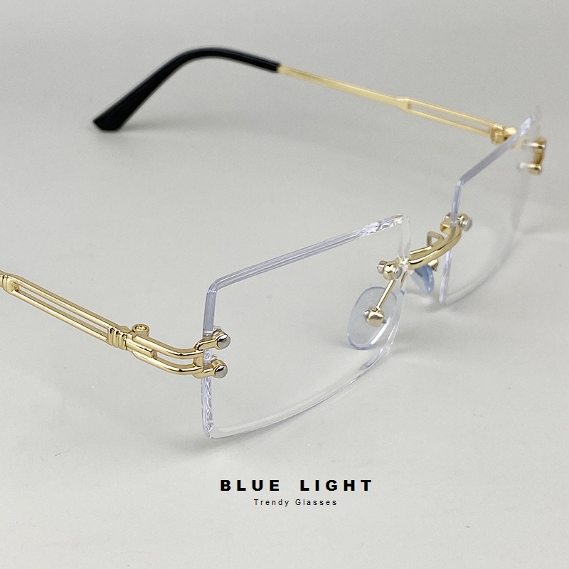 Kính Giả Cận Nam Nữ Gọng Khoan Không Viền Mắt Vuông Thanh Lịch Sang Trọng - BLUE LIGHT
