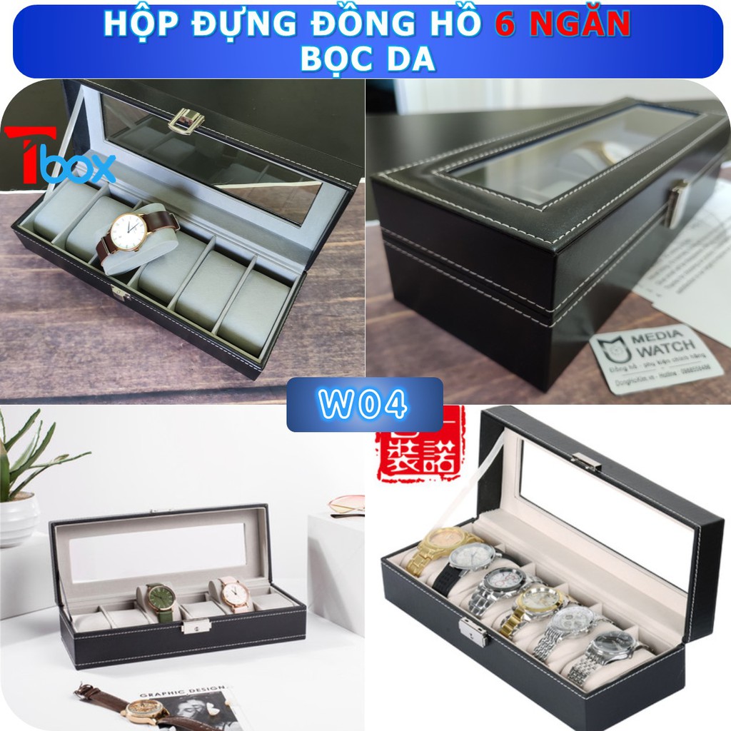 HỘP ĐỰNG ĐỒNG HỒ Hộp đựng 12 ngăn đồng hồ loại mới vỏ da cao cấp - mặt trên có kính trong suốt