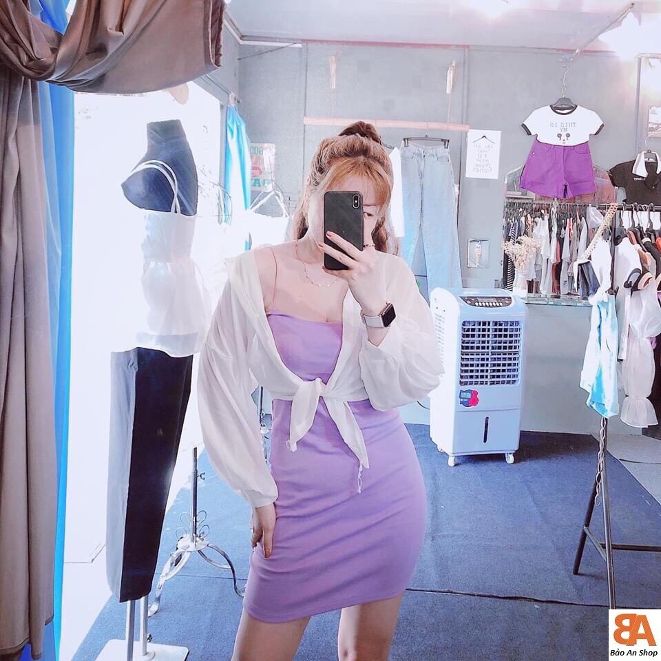 Set đầm body + áo khoác voan ( hàng y đẹp y hình)