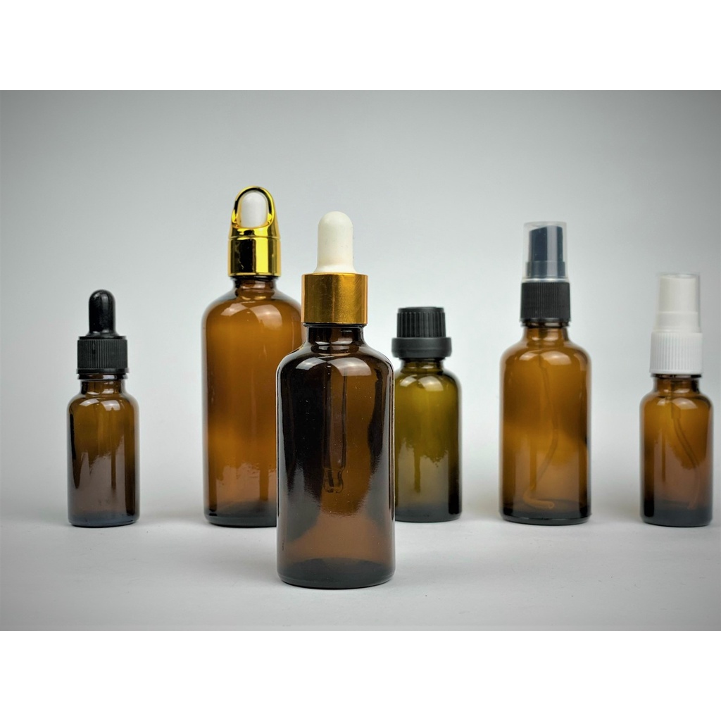 Lọ chiết mỹ phẩm thủy tinh màu nâu các nắp khác nhau 5ml/10ml/15ml/20ml/30ml/50ml/100ml [Giá sỉ/ lẻ]