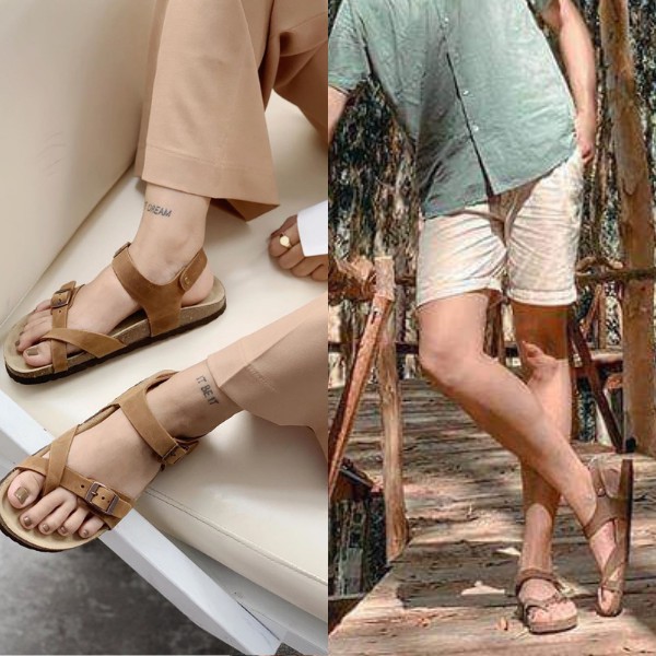 Giày Sandal Xỏ Ngón HUUCUONG Da Thật Màu Nâu Đế Trấu
