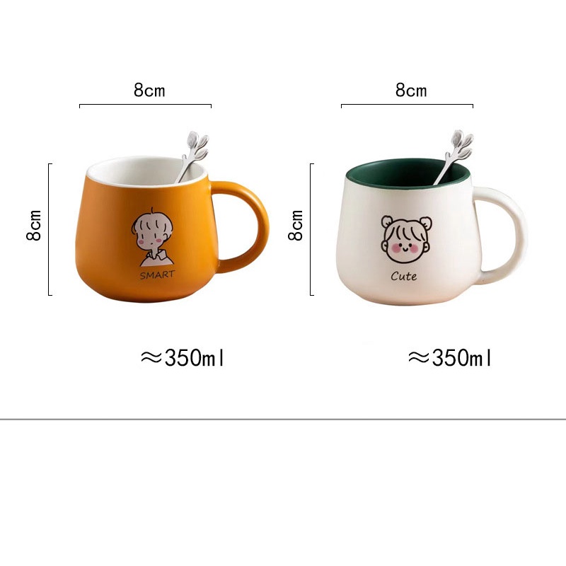 Ly Cốc sứ đôi hình hoạt hình dễ thương cặp đôi Boy- Girl màu Cam