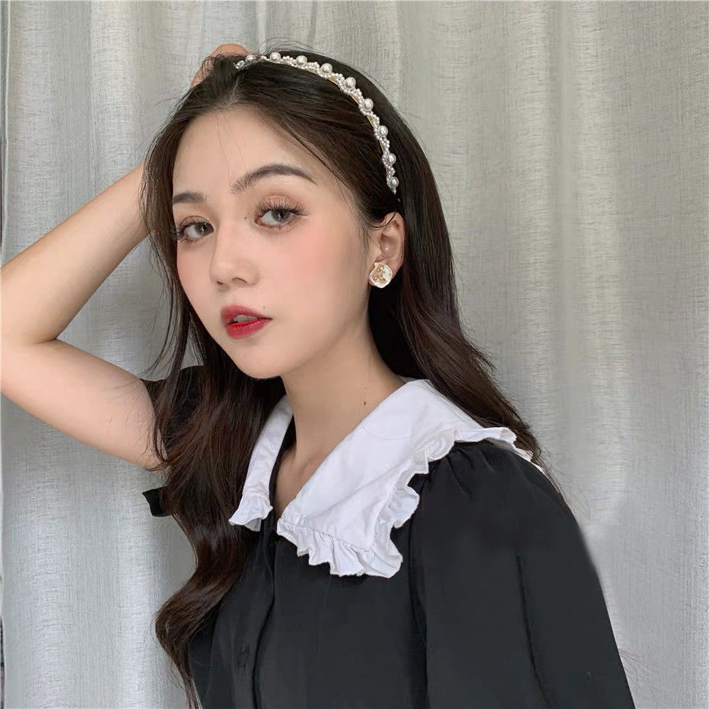 New Women Elegant Full Pearls Cross Hairbands Sweet Headband Hair Hoops Holder Ornament Head Band Fashion Hair Accessories