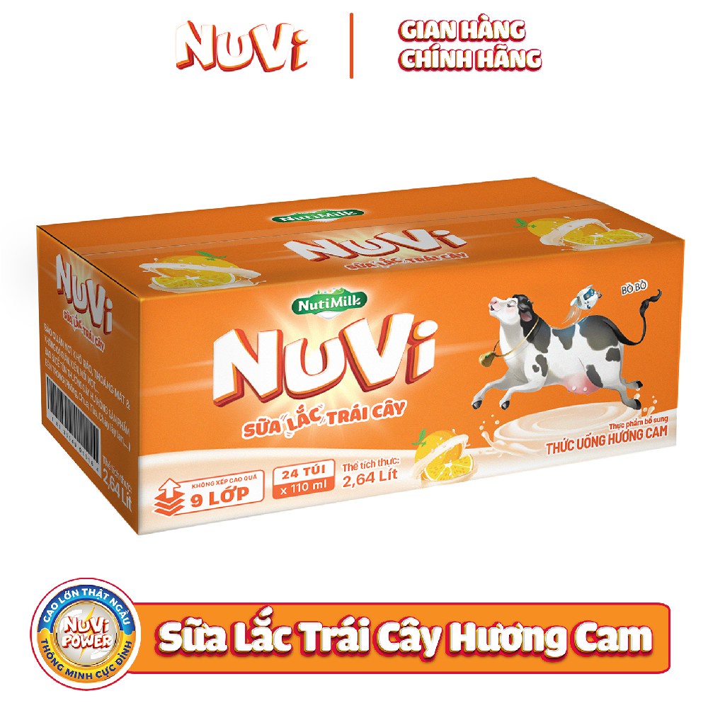 [HSD T8-2022] Thùng 24 túi Nuvi Thức uống hương cam Sữa lắc trái cây túi NuVi Power 110ml/túi