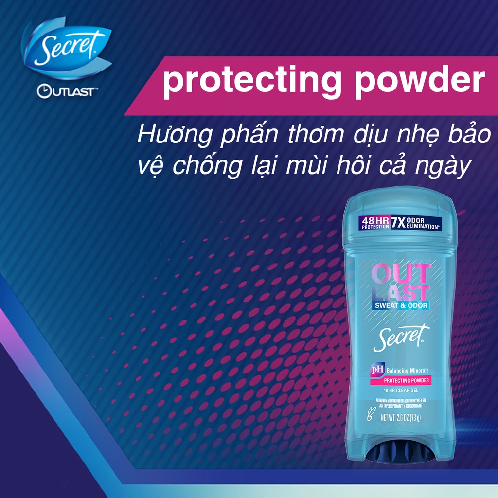 Gel lăn khử mùi và ngăn tiết mồ hôi cho Nữ Secret 73g chính hãng của Mỹ Lavender | Protecting Powder | Unscented | Clean