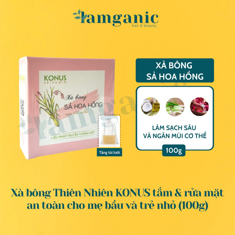 Xà bông thiên nhiên KONUS - Chiết xuất từ dầu dừa và nước tro dừa, làm sạch da, dưỡng ẩm, giúp da mềm mại