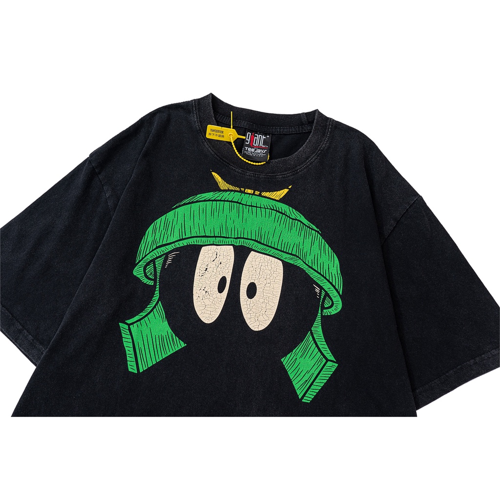 Vintage Tee American Washed Distressed Vintage Torn Print High Street Short Sleeve T-Shirt