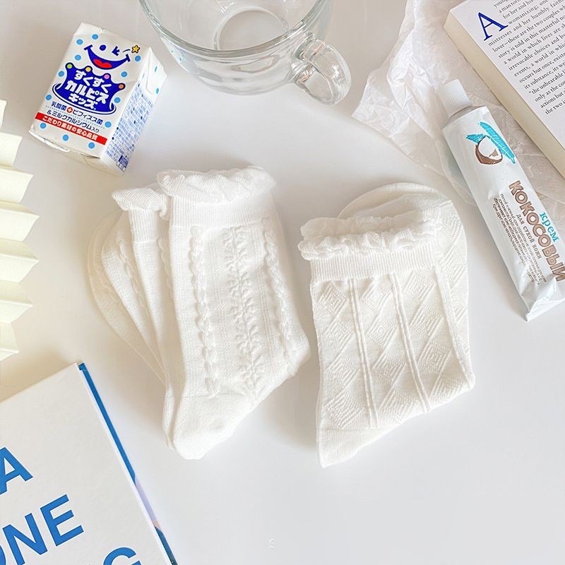 Tất len cổ dài trơn trắng ‍️