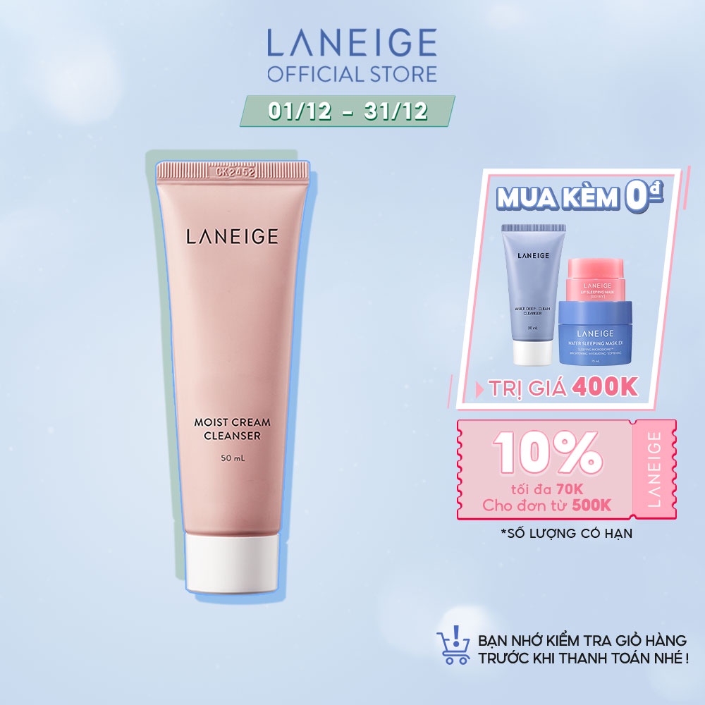 Sữa rửa mặt giúp dưỡng ẩm cho da thường và da khô Laneige Moist Cream Cleanser 50Ml