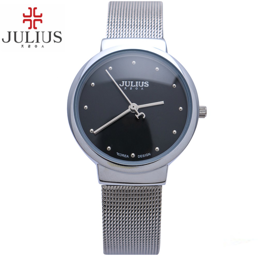 Julius Official | Đồng hồ nữ Julius Ja-426 dây thép mặt đen