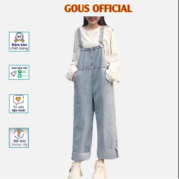 Quần Yếm Nữ Ống Rộng Nút Gài Yếm Quần Ống Suông Khuy Cài Yếm Jean Chất Dày Dặn Phong Cách Hàn Quốc 7130 GOUS  OFFICIAL