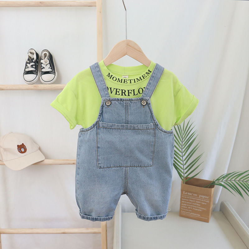 Bộ Áo Thun Ngắn Tay In Chữ + Quần Jean Thời Trang Cho Bé Gái 0-5 Tuổi