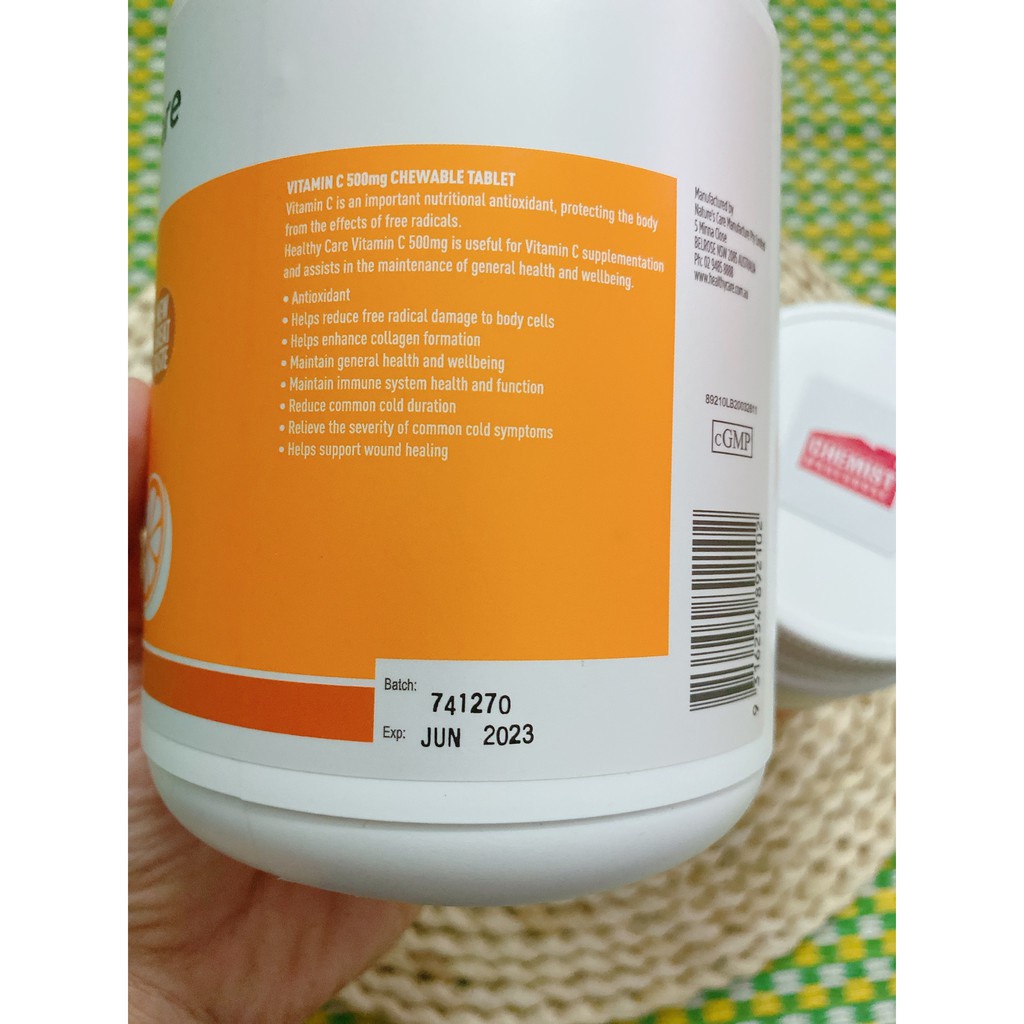 Viên Nhai Vitamin C Heathy Care 500mg, Viên Tăng Cường Sức Đề Kháng 500 Viên