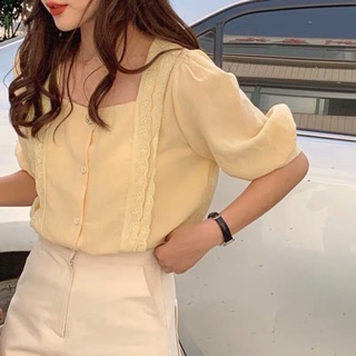 Áo cổ vuông viền ren ( có ảnh thật)