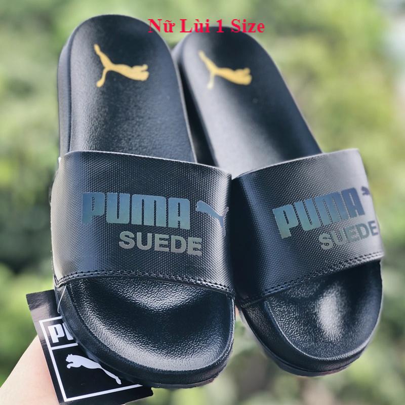 Dép unisex puma phản quang ❤️FREESHIP + Hộp❤️  dép quai ngang hình con báo mlb nam nữ thể thao kèm tem tag mác, màu đen