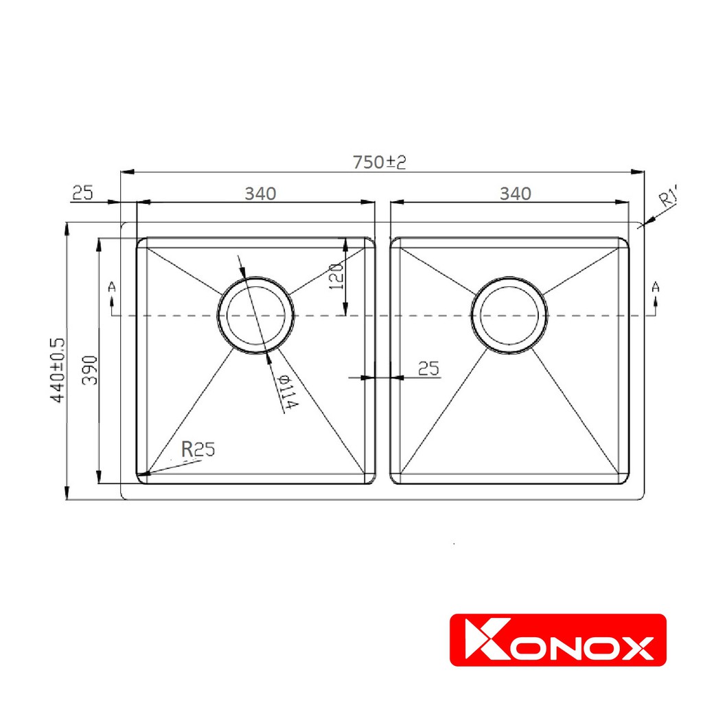 Chậu rửa bát inox KONOX Undermount Series KN7544DUB, inox 304AISI, full set gồm Siphon+Giá úp bát inox