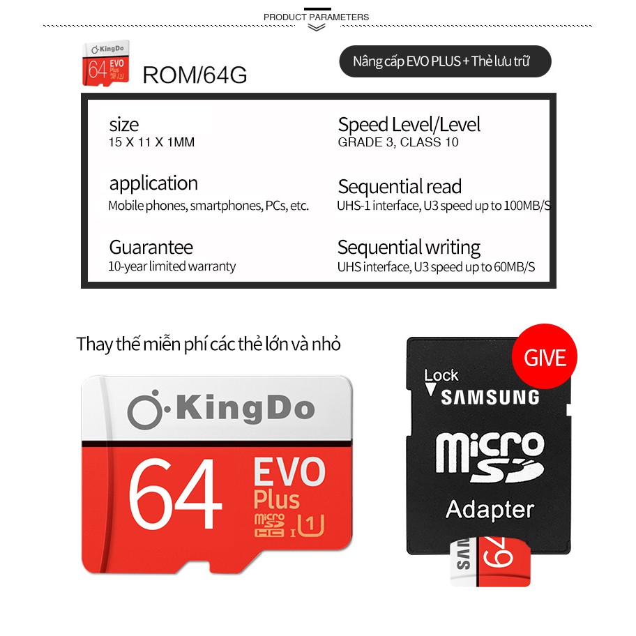 【Đồng hồ LED miễn phí】Thẻ nhớ Kingdo 64GB tốc độ cao up to 100MB/s hỗ trợ quay video full HD | BigBuy360 - bigbuy360.vn
