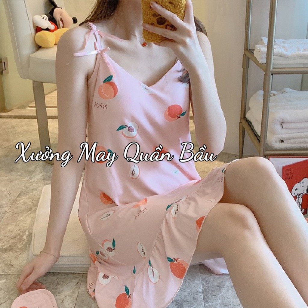 Váy Ngủ Nữ 2 dây chất thun - Váy ngủ siêu xinh họa tiết ngộ nghĩnh tặng kèm bịt mắt VN HT80