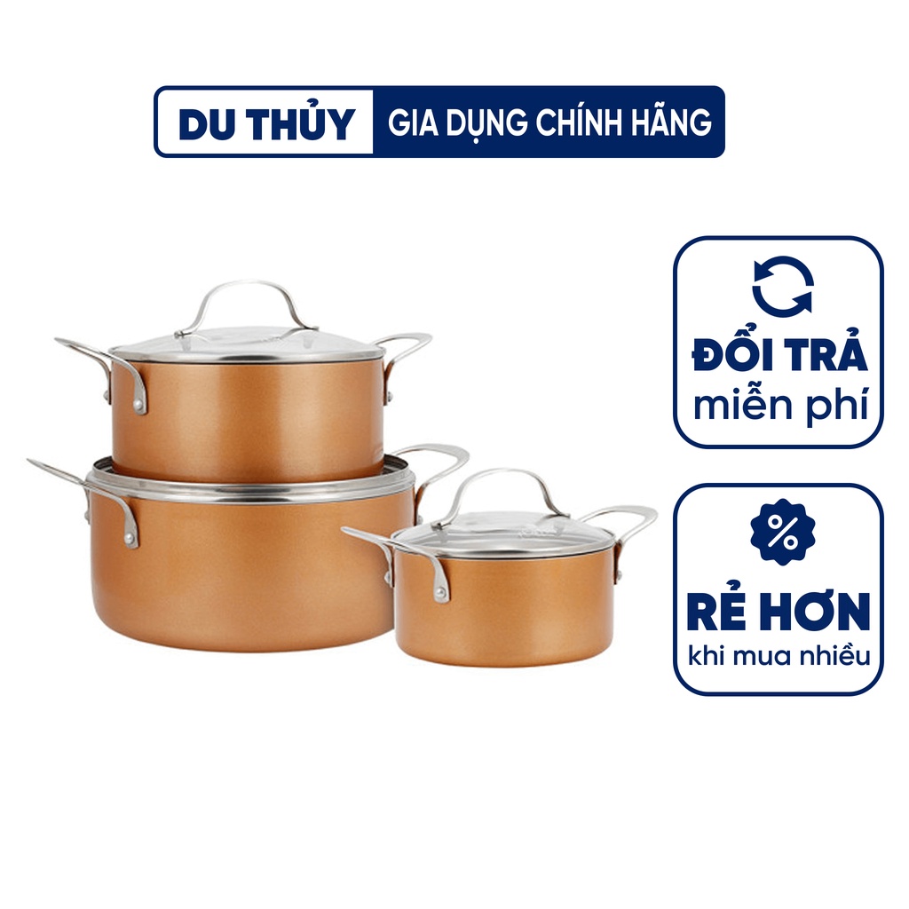 Bộ nồi phủ sứ đáy từ Elmich Royal Classic EL-3700 16-20-24 vung kính chịu lực, phủ sứ tự nhiên 100% dùng được tất cả bếp