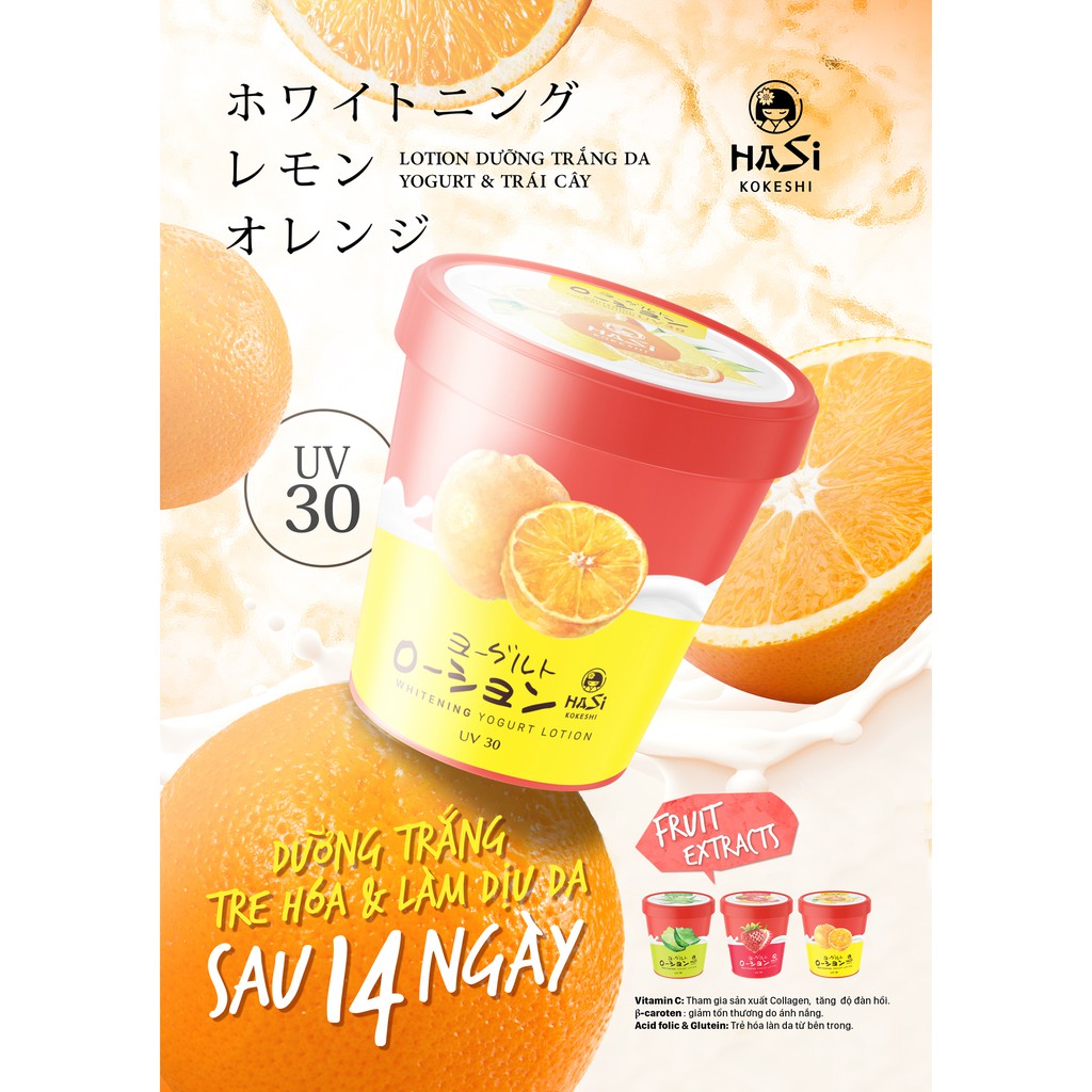 LOTION DƯỠNG THỂ TRẮNG DA YOGURT & TRÁI CÂY CAM CHANH HASI WHITENING YOGURT UV 30 | BigBuy360 - bigbuy360.vn