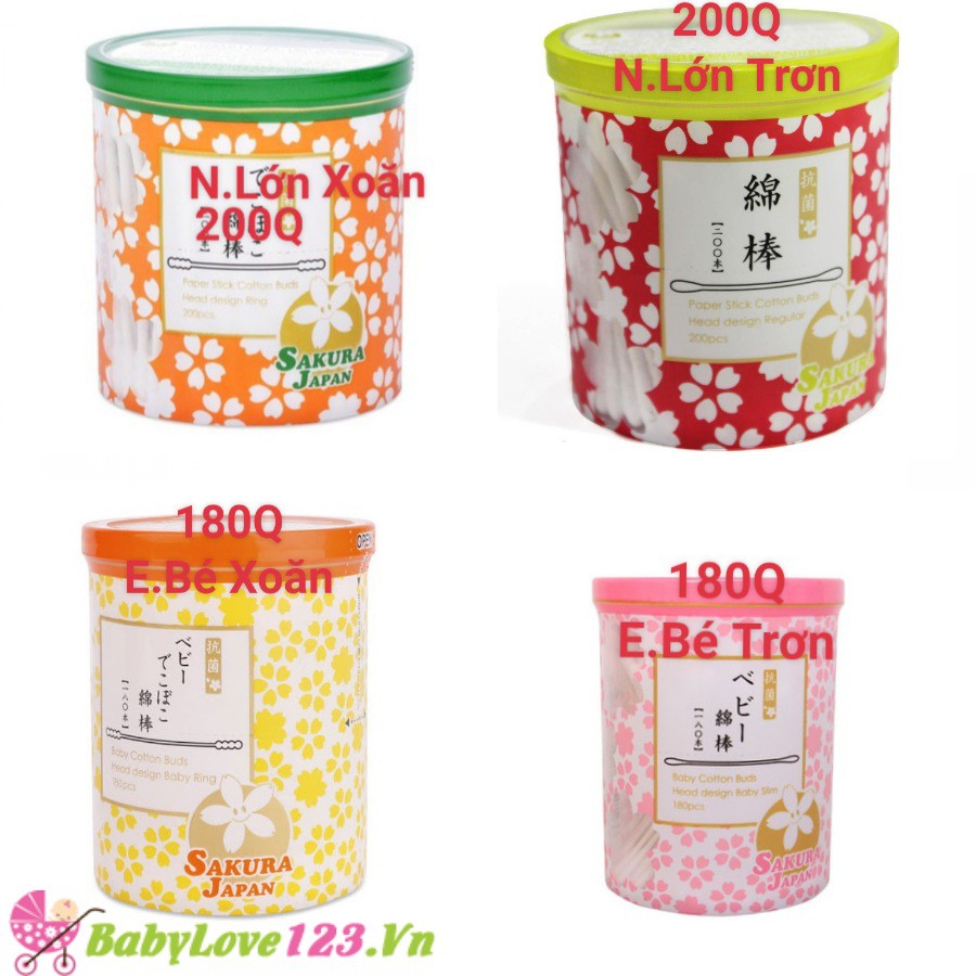 Tăm Bông Kháng Khuẩn Sakura Dành Cho Trẻ Em 180Q Và Người Lớn 200Q