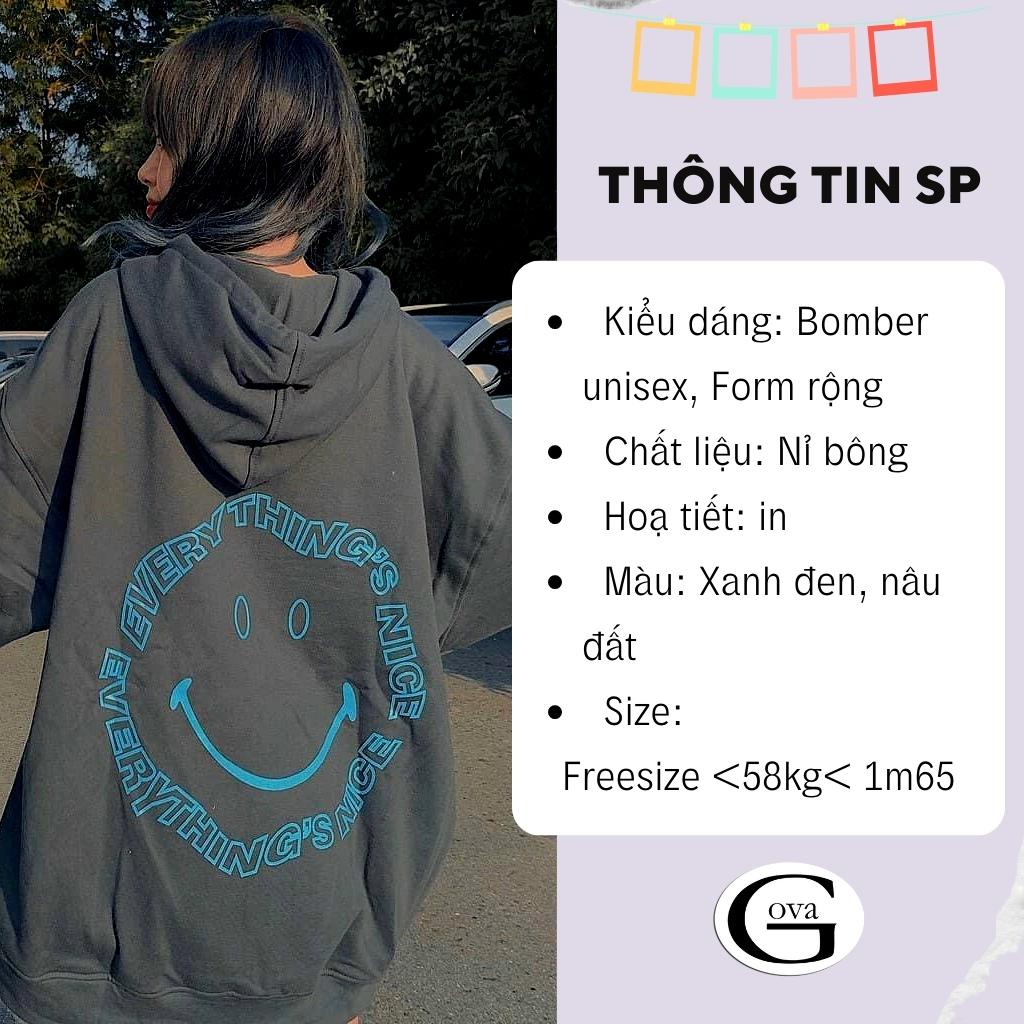 Áo khoác nỉ Hoodie MẶT CƯỜI Dây Kéo form rộng áo nỉ bông nữ Unisex AKN4 GOVA