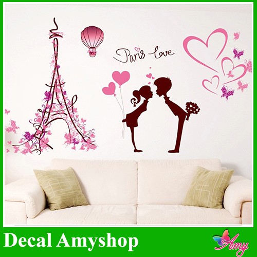 Decal dán tường tình yêu ⚡ FREESHIP ⚡ Paris 3 dán trang trí phòng cưới, phòng ngủ Decal AmyShop tại HCM