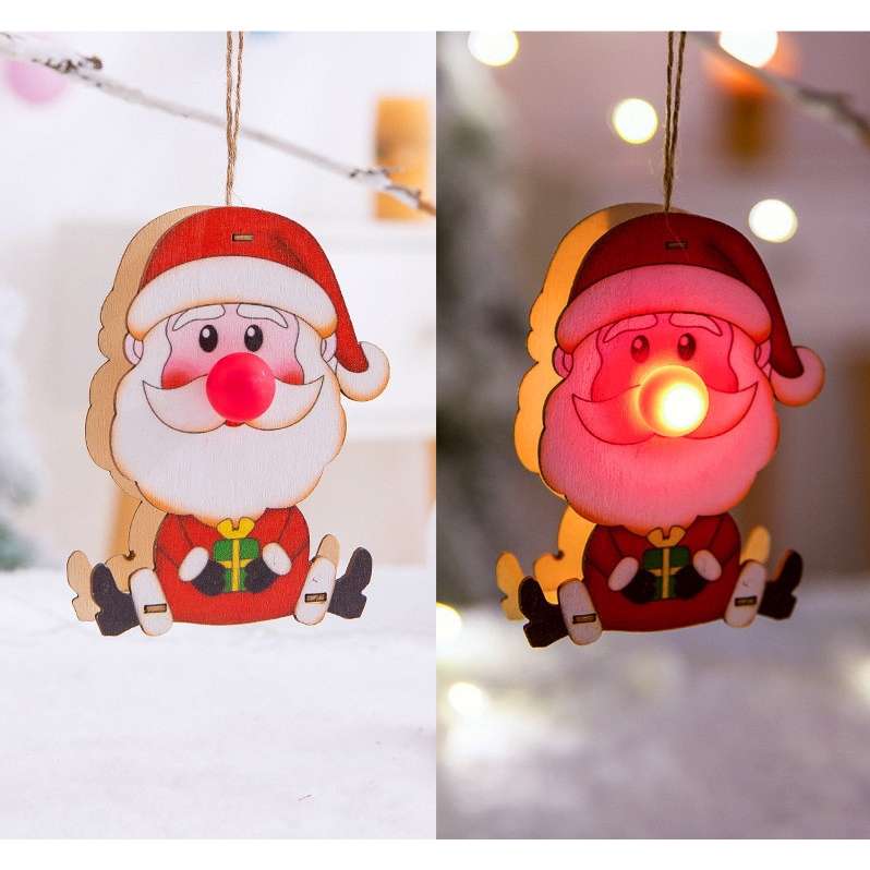 Wooden Tree Light Up Christmas Drop Ornament  Pendants Luminous Xmas Holiday Home Lighting For Christmas Party Decor