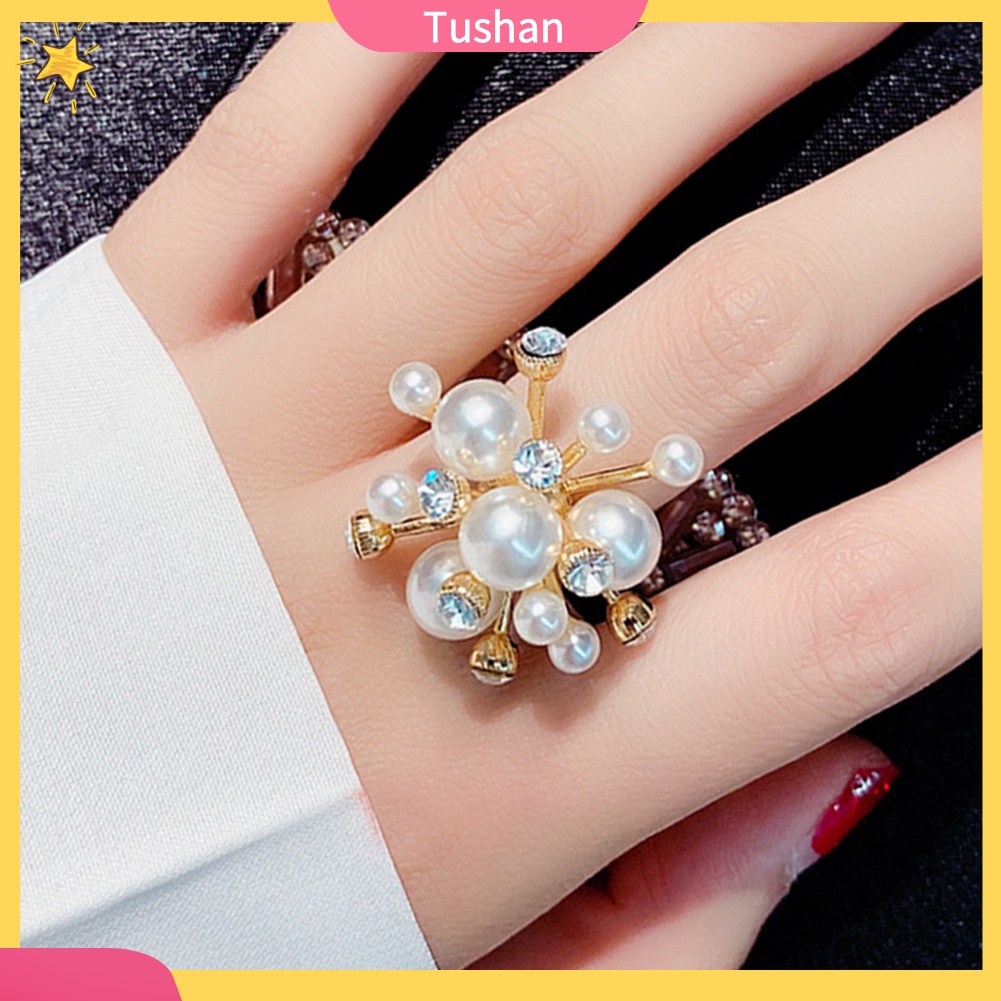 Nhẫn Hở Hình Hoa Tuyết Đính Ngọc Trai Nhân Tạo Thời Trang