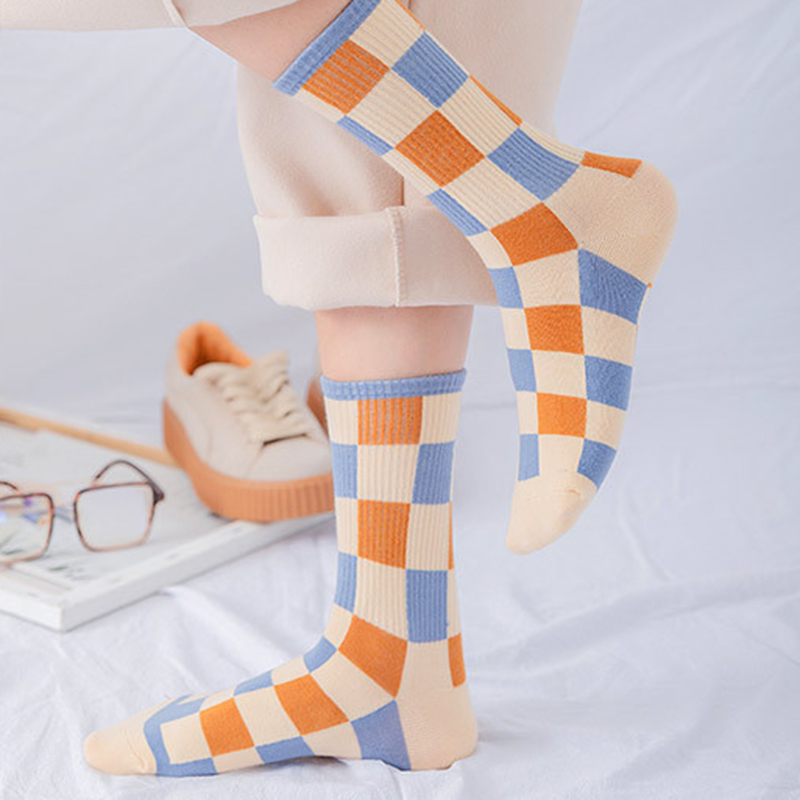 Vớ Cotton Cổ Cao Jp5 Họa Tiết Sọc Vuông Thời Trang Cho Nam