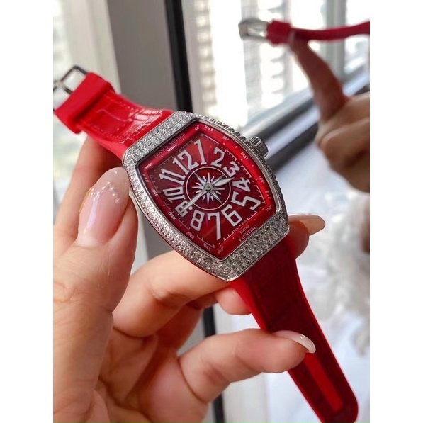 Đồng hồ nữ Franck Muller V32 32mm máy Swissquartz thụy sĩ, mặt full đá CZ cao cấp, dây da