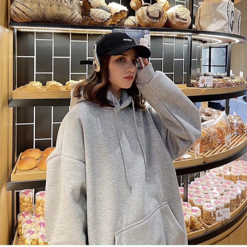 【 M-8XL 】Áo Hoodie Hip hop Cổ Tròn Dài Tay In Họa Tiết Mặt Cười Thời Trang Dành Cho Nữ