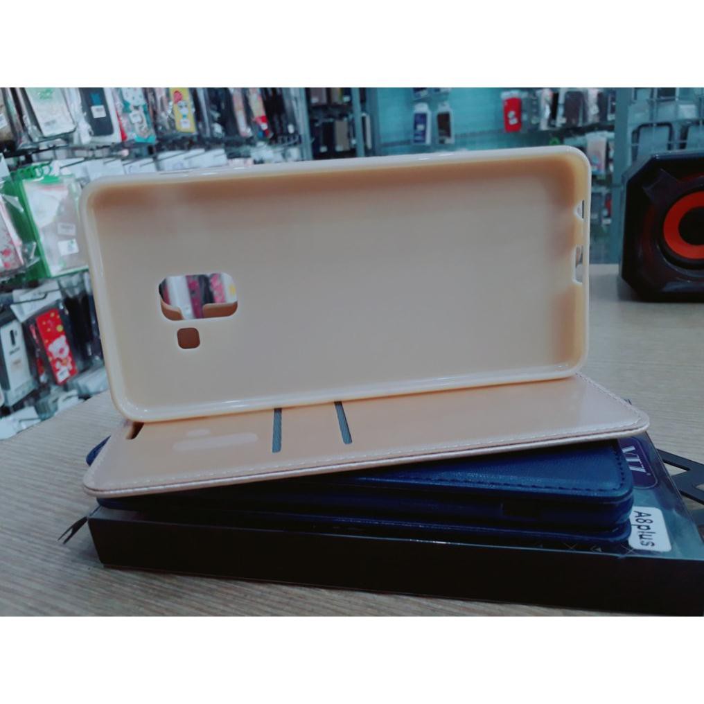 Bao da Samsung Galaxy A6plus , A8 plus nắp gập may viền O+ cao cấp