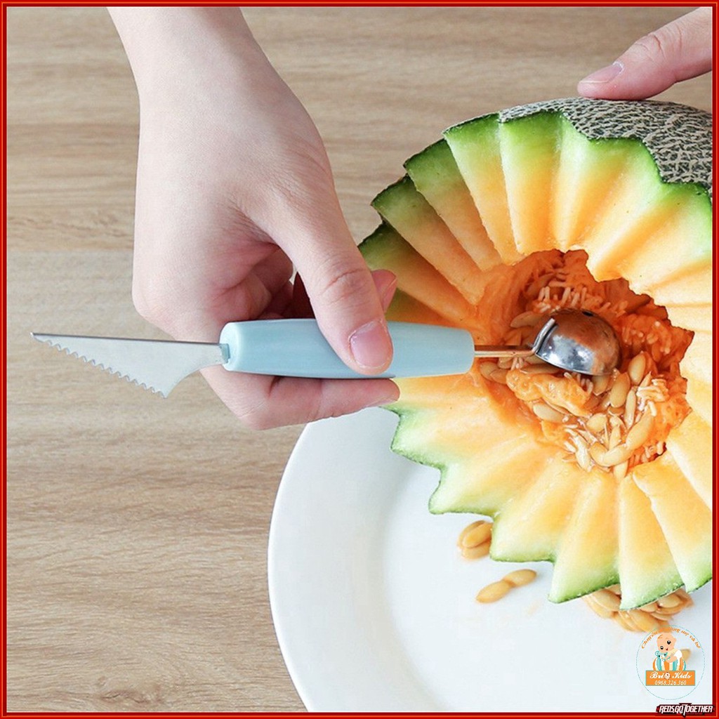 Thìa múc kem, tạo hình hoa quả 2 đầu thép không gỉ