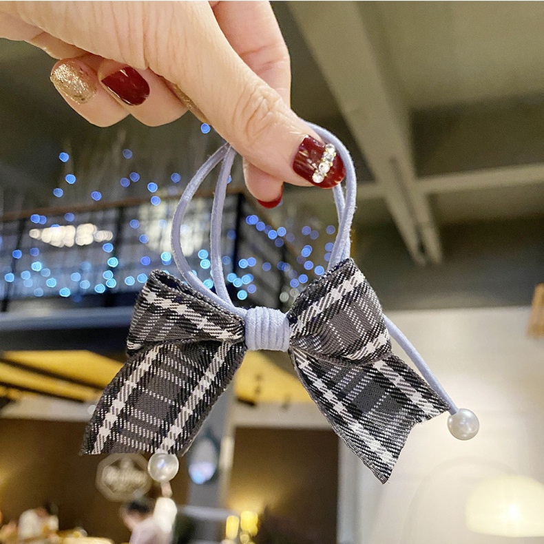 DÂY BUỘC TÓC SỌC CA RÔ HÌNH NƠ CÓ HẠT DỄ THƯƠNG