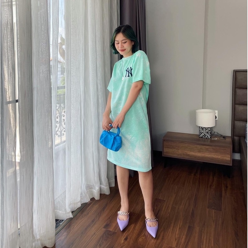 Đầm thun suông vải loang đẹp. Hình cận vải shop chụp thật