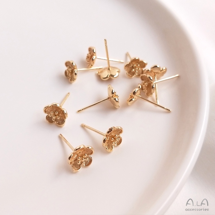 Một Cặp Bông Tai Hình Hoa Mận Nhỏ Mạ Vàng Đồng 14K Đơn Giản Không Gây Dị Ứng Diy