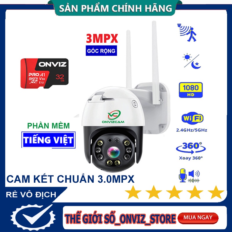Camera giám sát wifi ONVIZCAM HK30 ngoài trời xoay 360 chống nước CARECAM 3.0 MPx có kết nối smart TV