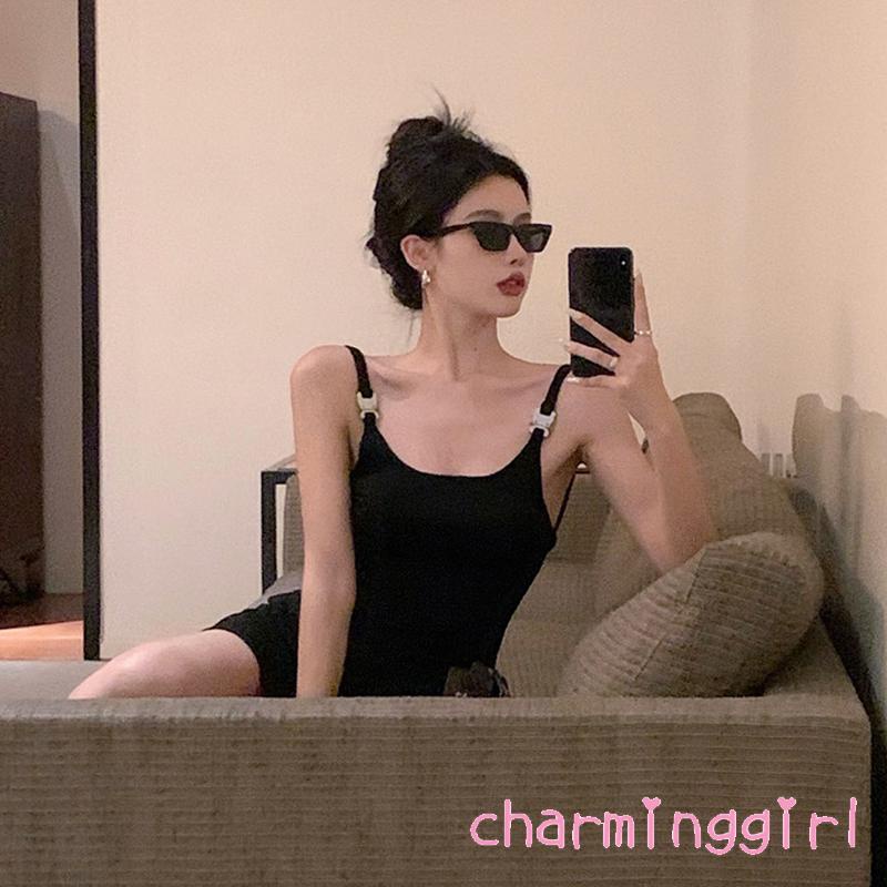 Đầm Mini Hai Dây Ôm Dáng Màu Trơn Hở Lưng Cho Nữ