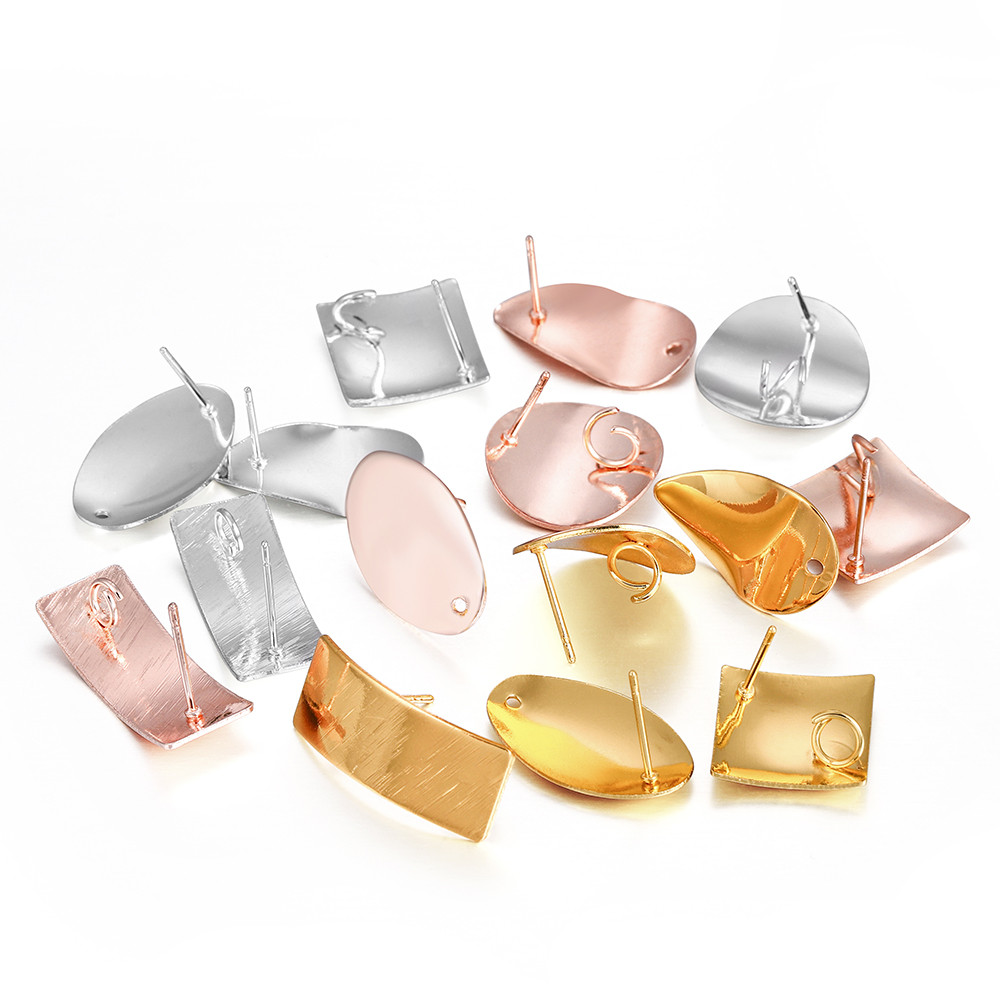 10 Bộ chốt bông tai ST.KUNKKA có đầu nối dạng khoen tròn hình vuông/tròn tự làm đồ trang sức DIY