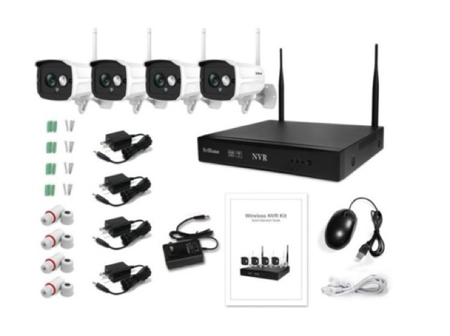 Trọn bộ Kit 4 camera IP SRIHOME NVS001 full HD 1080 + Đầu ghi hình IP 4 kênh