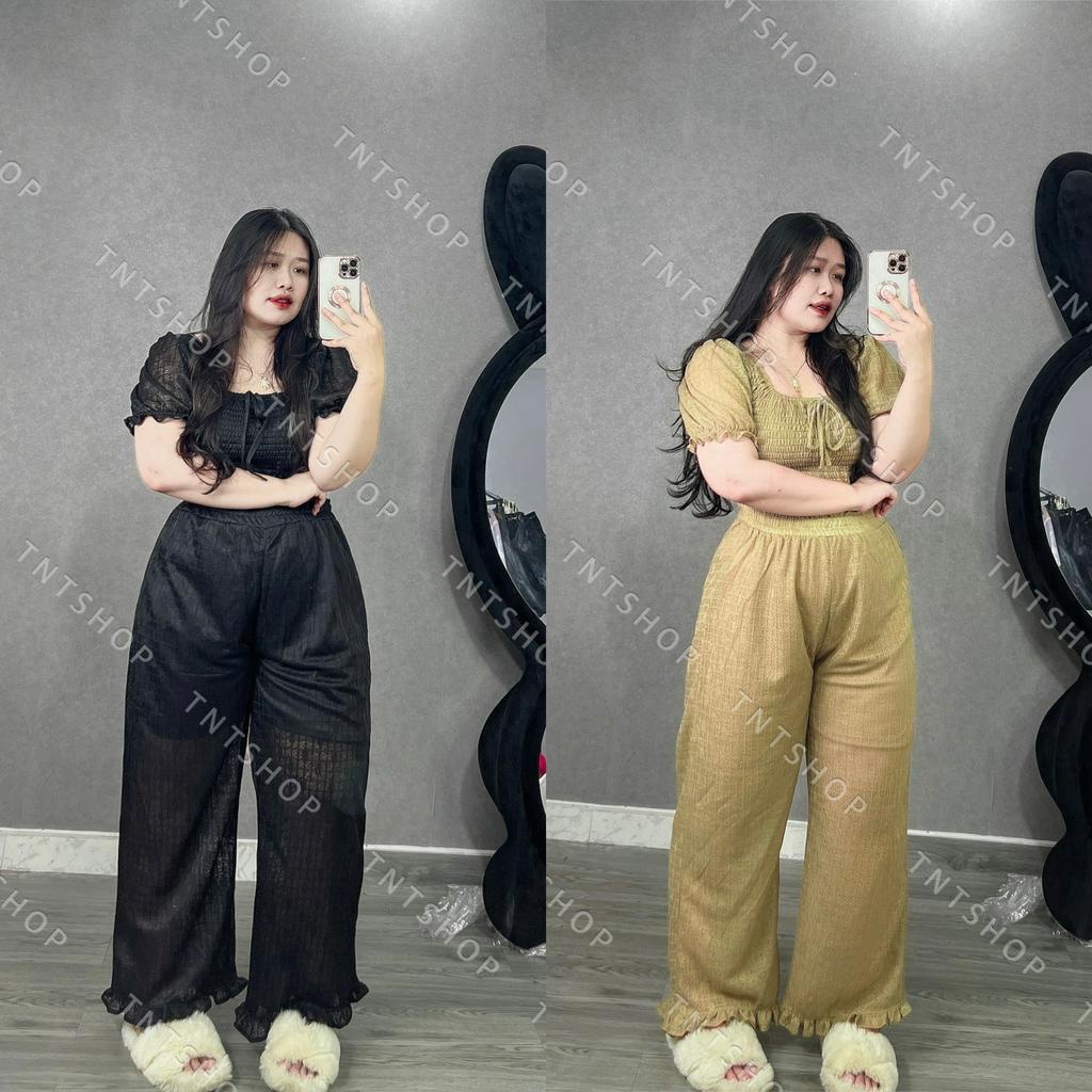 SET REN MỊN ÁO NHÚN QUẦN DÀI VIỀN BÈO [TNT SHOP BIGSIZE 60KG 90KG]