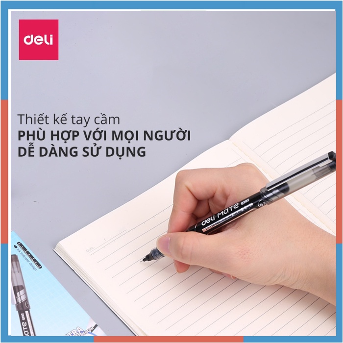 Bút gel ký mực xanh ngòi 0.5mm Deli nhanh khô nét viết đều đẹp thân bút trong suốt kiểm tra lượng mực 20230