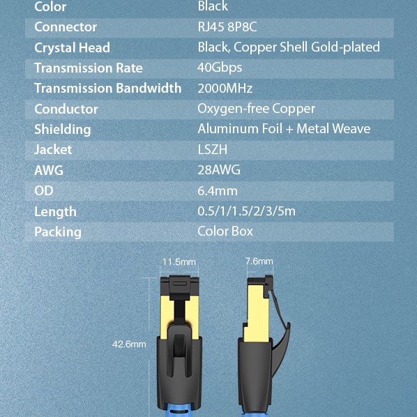VENTION Dây Cáp Mạng Tốc Độ Cao rj45 cat8 40gps 2000mhz Chuyên Dụng