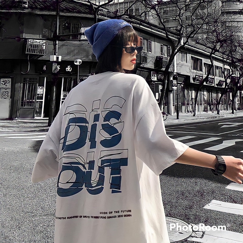 Áo Thun Tay Lỡ Unisex DISSOUT màu XÁM/TRẮNG 🧸 FREESHIP 🧸 Form Nam Nữ Unisex - Kiểu áo phông cổ tròn form rộng ❤️