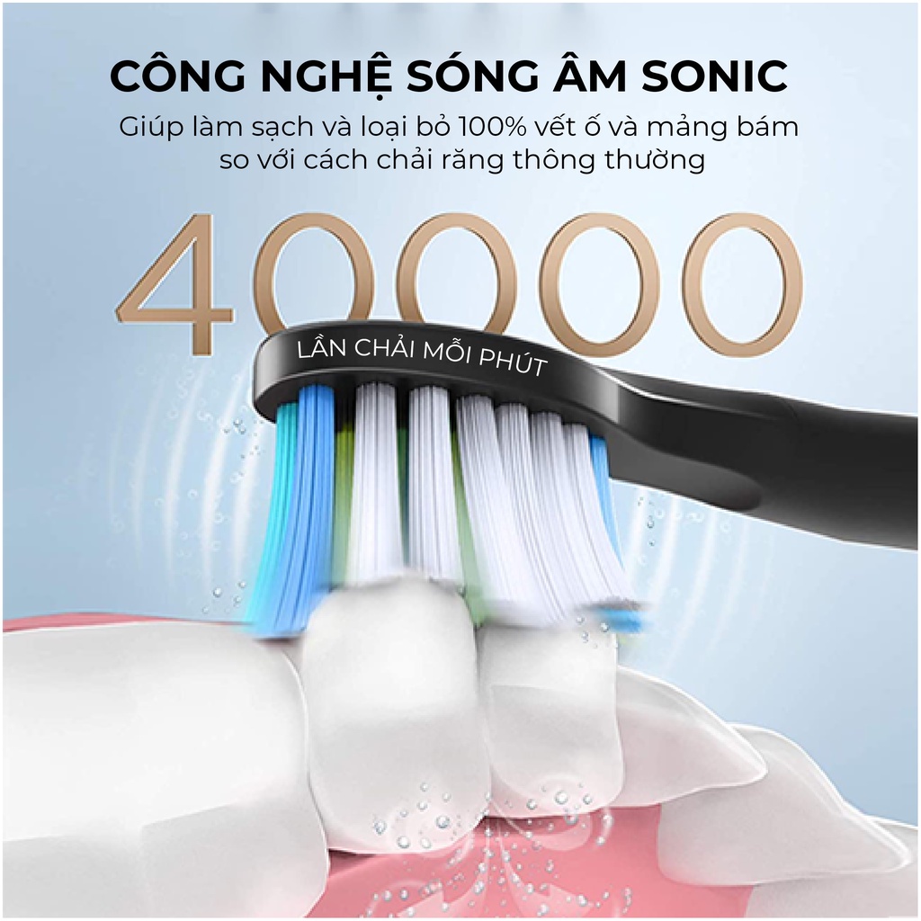 Bàn chải đánh răng điện Fairywill E11+ 8 đầu bàn chải thay thế+Hộp du lịch+Công nghệ làm sạch bằng sóng siêu âm NK21