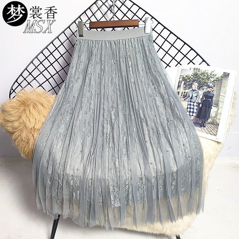 Chân váy lưới ren 3 lớp đính hạt cao cấp VAY156