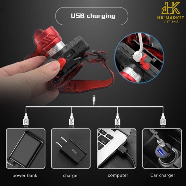 Đèn Đội Đầu Zoom Pin Sạc Siêu Sáng 102 | bóng creed Q5 Có 3 Chế Độ Sáng Chip Led XPE