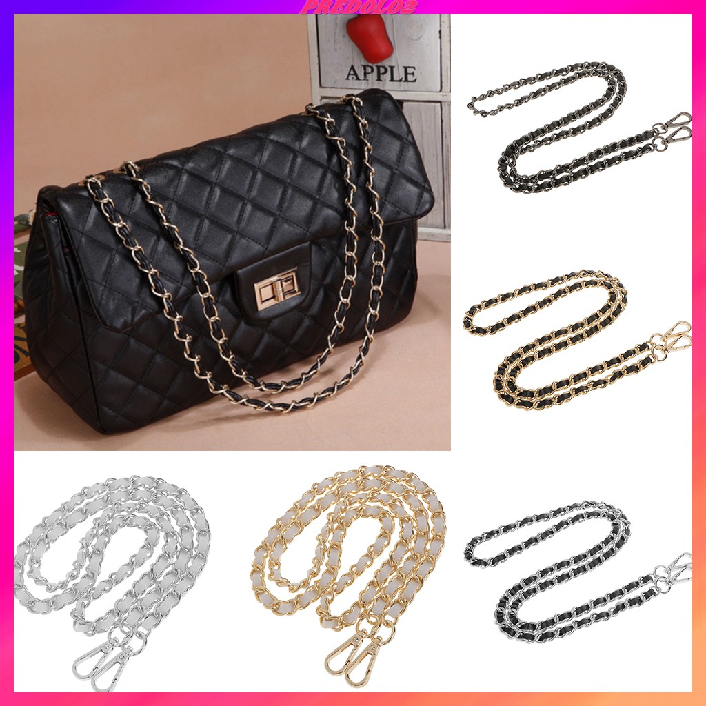 [Predolo2] Dây Xích Đeo Túi Xách Bằng Da Kim Loại Màu Xám + Đen